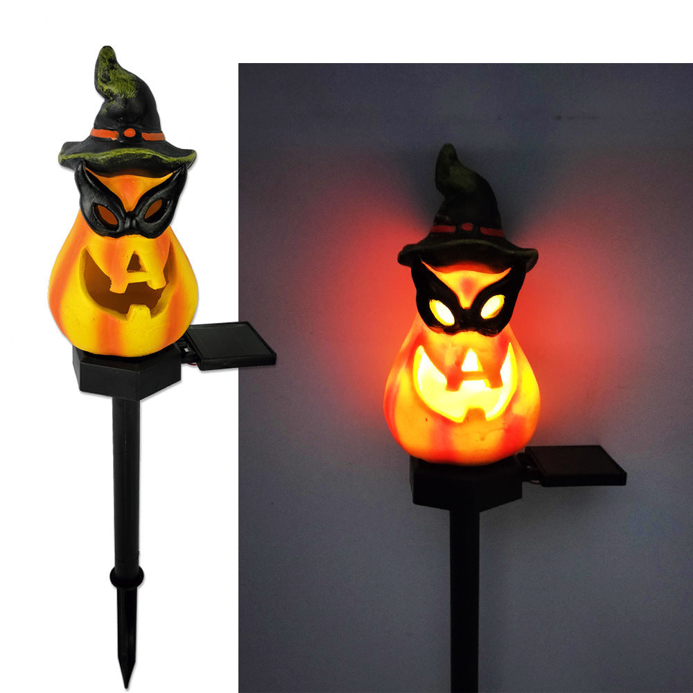 Witch hat pumpkin solar garden lantern resin light with carved jack-o-lantern face