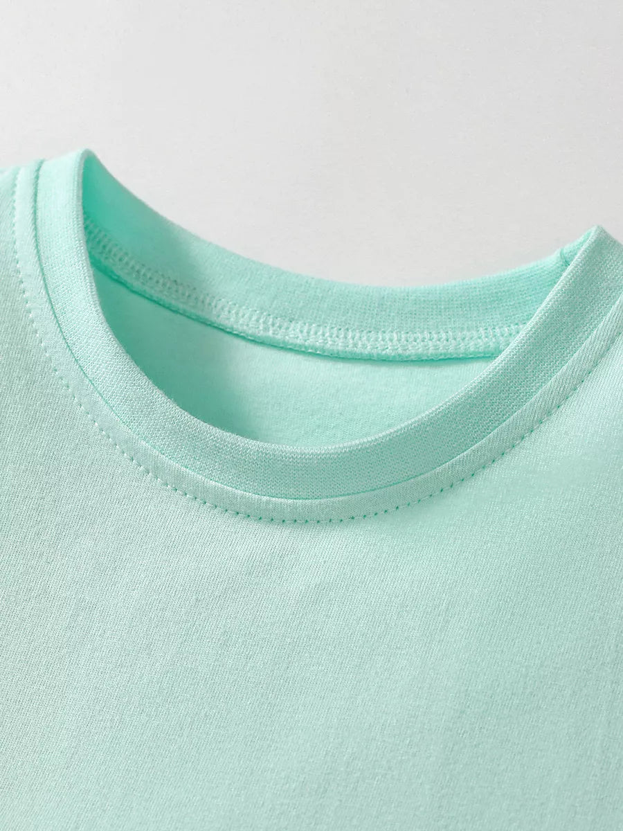 Mint green kids t-shirt crew neck with stitched collar seam