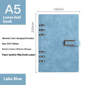 A5 lake blue loose-leaf notebook with metal rings and side buckle strap