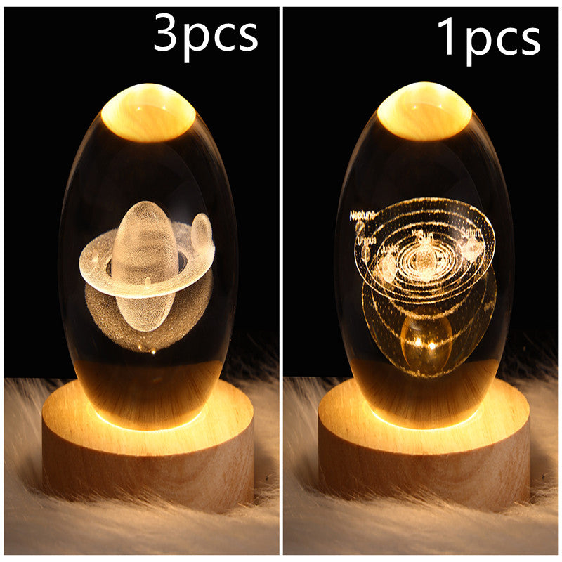 LED crystal ball table lamp set showing Saturn-like rings and concentric orbit glow