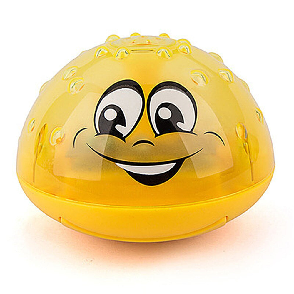Yellow cartoon dome water-spraying spinning pool toy with big smiling face