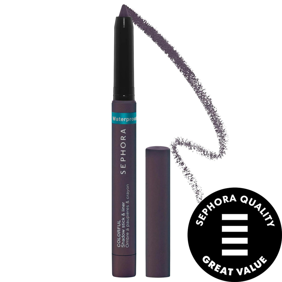 Waterproof eye shadow & eyeliner multi-stick, dark plum/brown, twist-up applicator