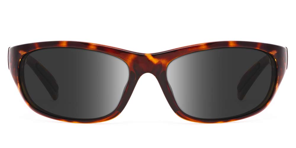 Oak Harbor tortoise sunglasses with dark gray polarized lenses, front view