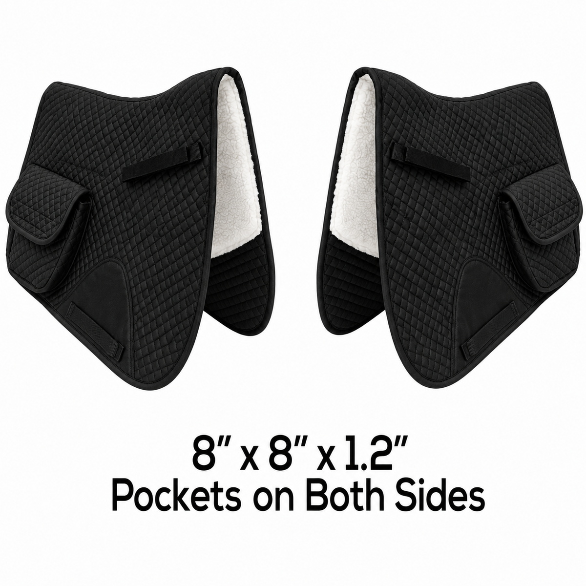 Black English saddle pad set with half fleece lining and side pocket flaps