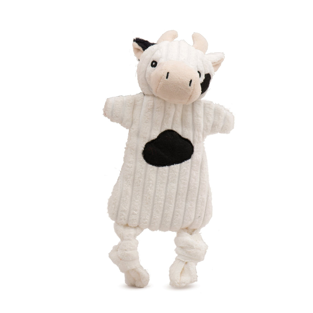 White plush dog toy with animal face and black nose patch