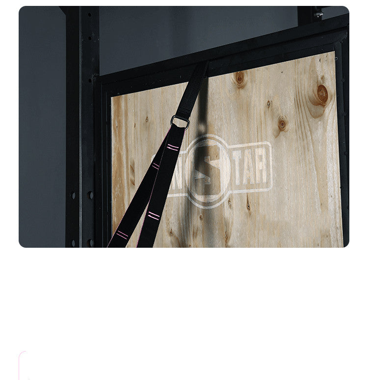 Yoga stretch band with black strap and pink side strap with metal buckle