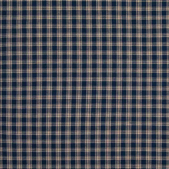 Blue plaid crib sheet fabric with navy and cream grid lines