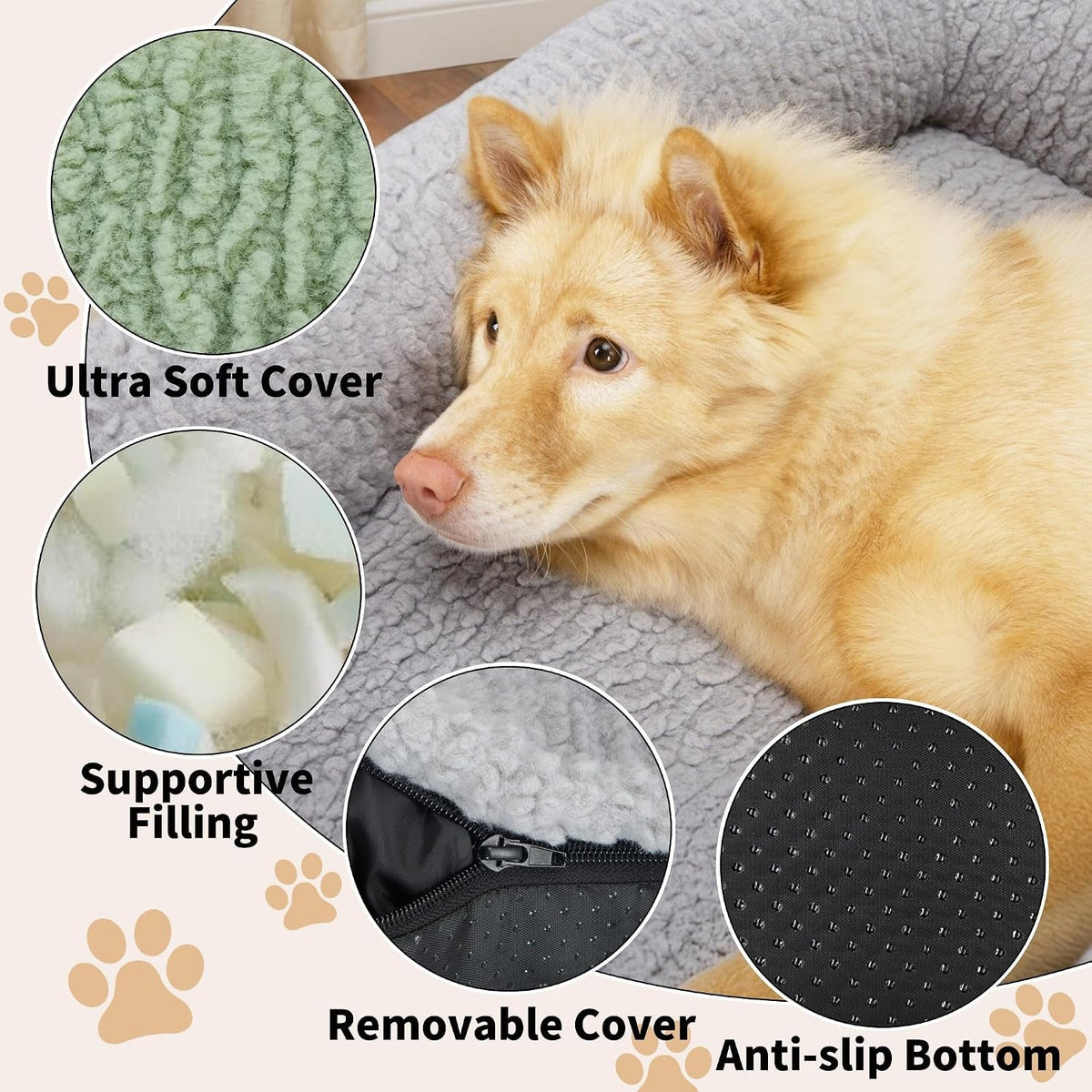 Cat sofa bed features a soft cover, supportive filling, removable cover, and anti-slip base.