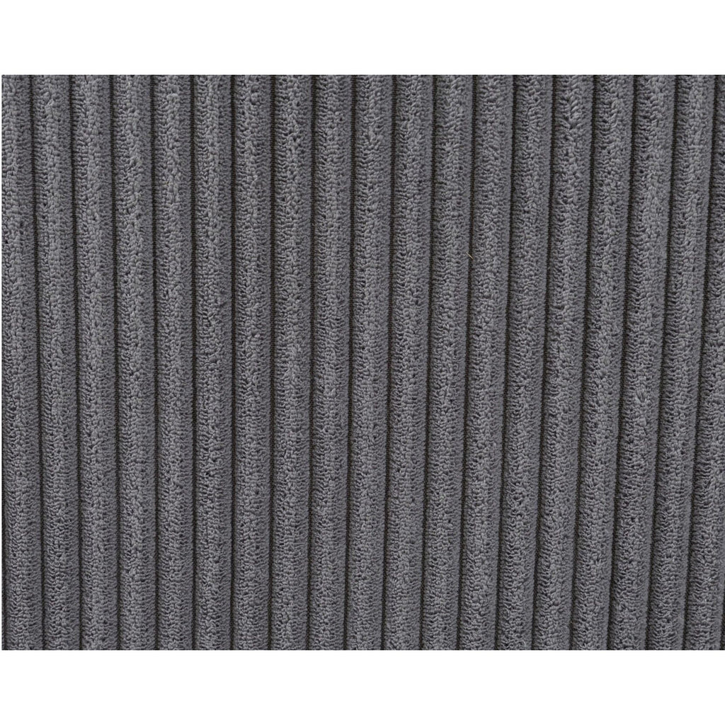 Dark gray corduroy-style upholstery fabric, vertical ribbed texture close-up