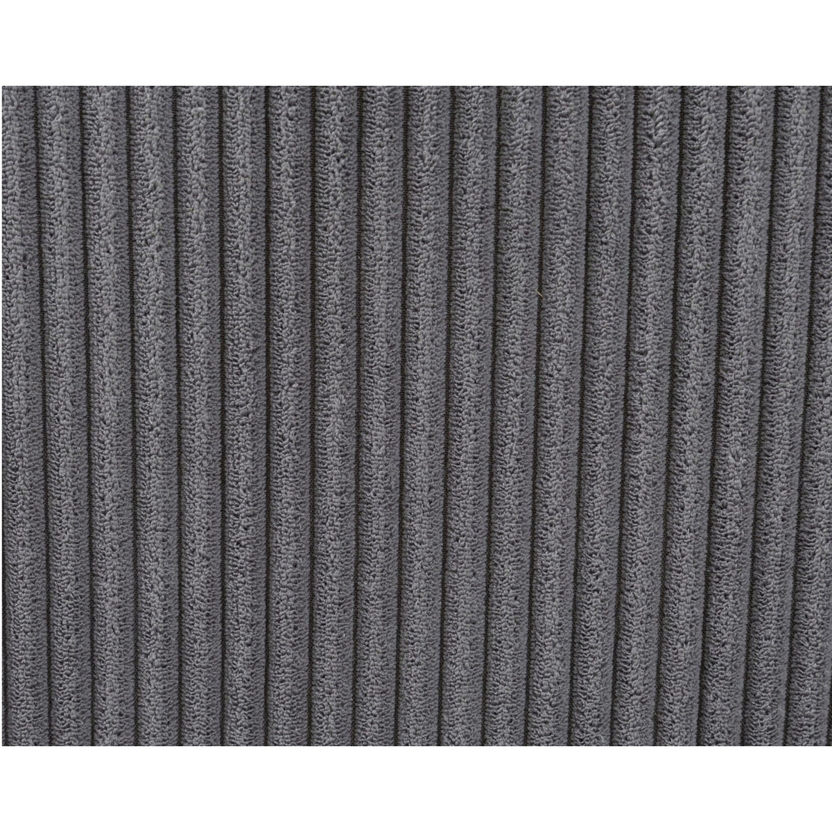 Dark gray corduroy-style upholstery fabric, vertical ribbed texture close-up