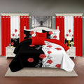 9-Piece Red Rose Bedding & Curtain Set - Quilted Microfiber Bedspread + Sheer Curtains