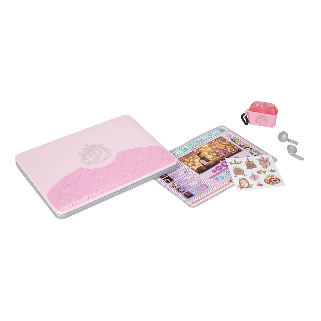 Pink kids laptop base with keyboard cover, screen tablet, and small accessory set