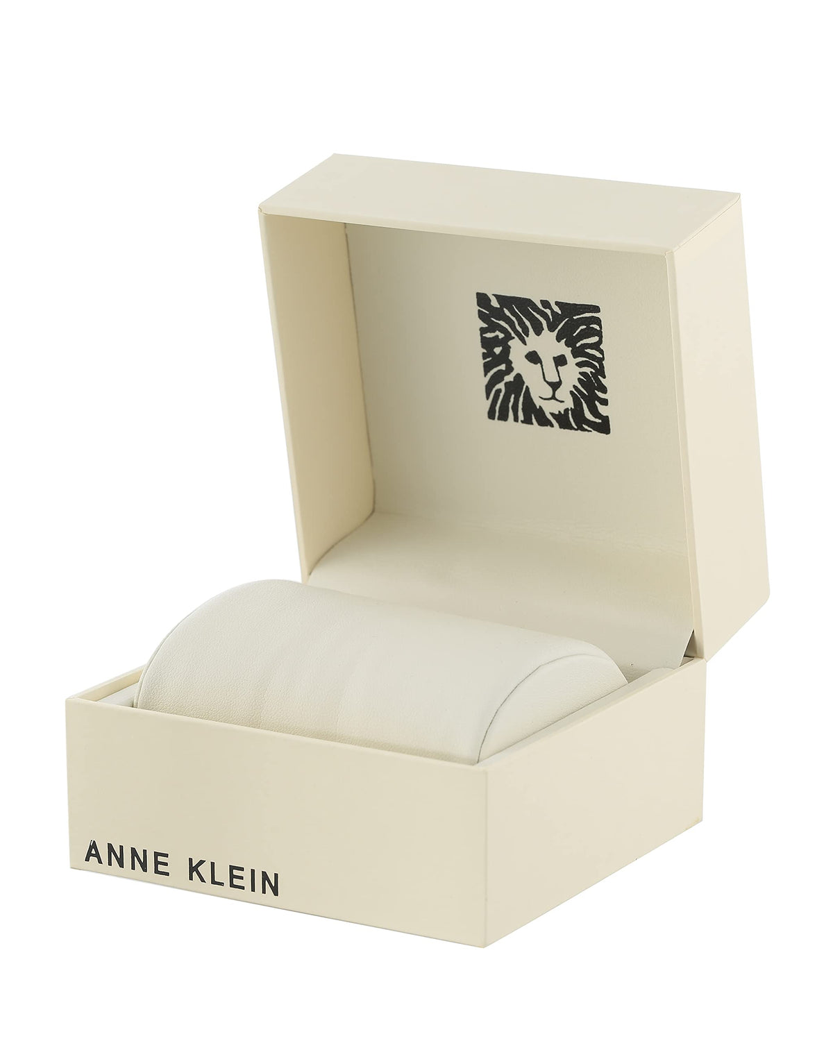 Anne Klein gift box with logo, holding a silver-tone crystal bangle watch set