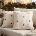 White Christmas pillow cover pair with black square house accents and tree motif plush