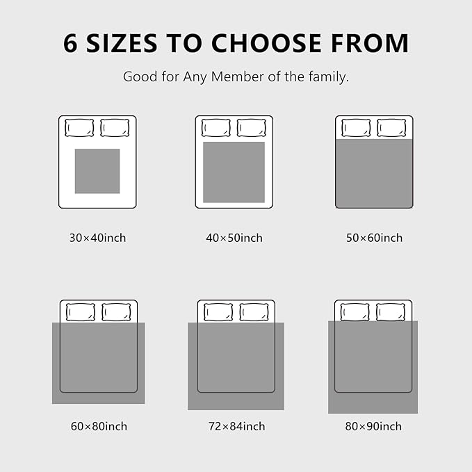Chunky knit throw blanket size options diagram, 6 sizes shown