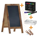 Double-sided magnetic chalkboard A-frame sign with dark board and light wood frame