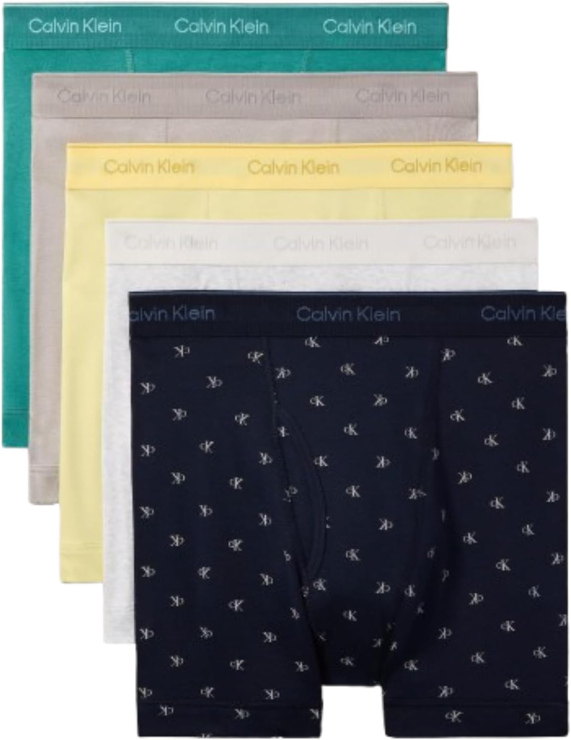 Men's cotton boxer briefs, 4-pack: teal, grey, yellow, and navy patterned