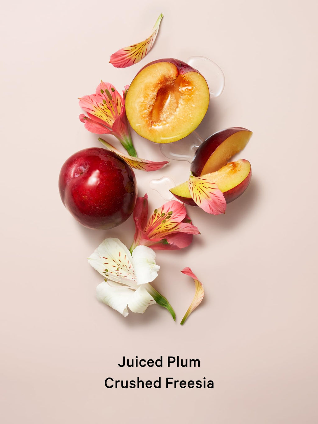 Mini fragrance mists with Juiced Plum and Crushed Freesia; fruit and flowers