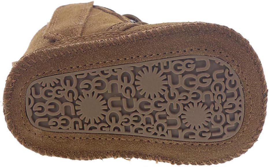 Chestnut suede boot outsole detail with UGG logo and textured tread