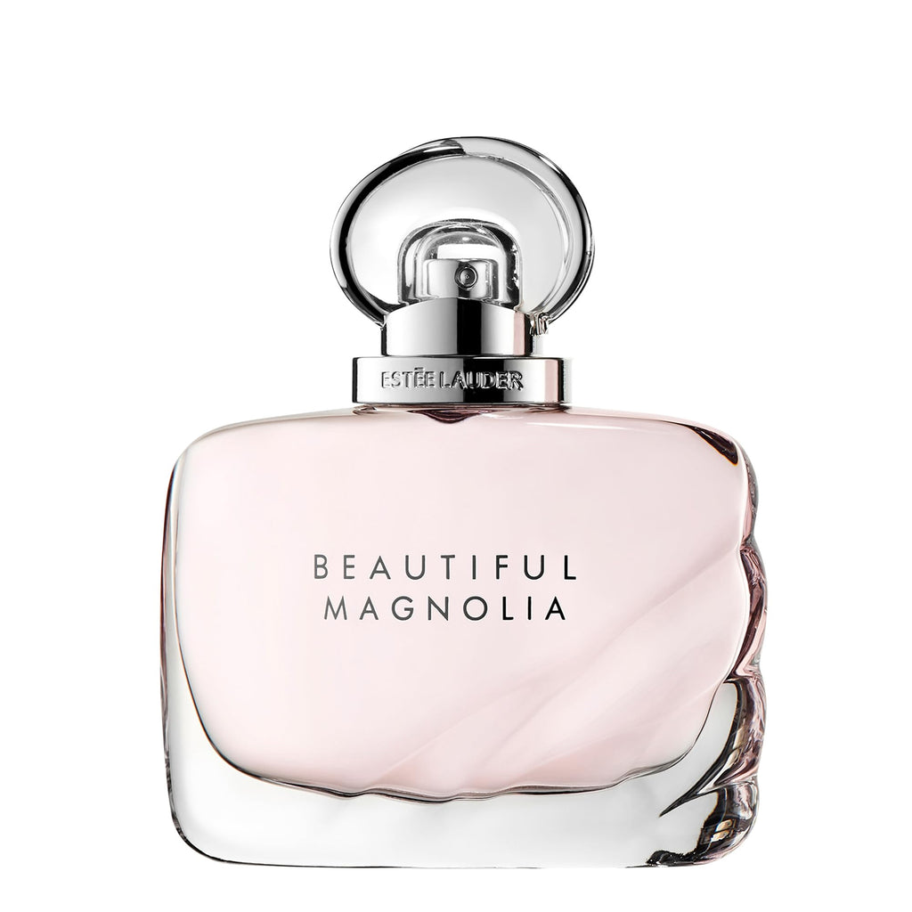 Estée Lauder Beautiful Magnolia eau de parfum bottle with clear glass and pale pink tint