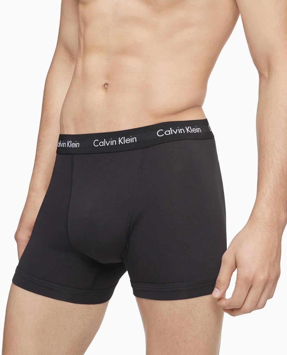 Men's black cotton stretch boxer briefs with Calvin Klein logo waistband, front view
