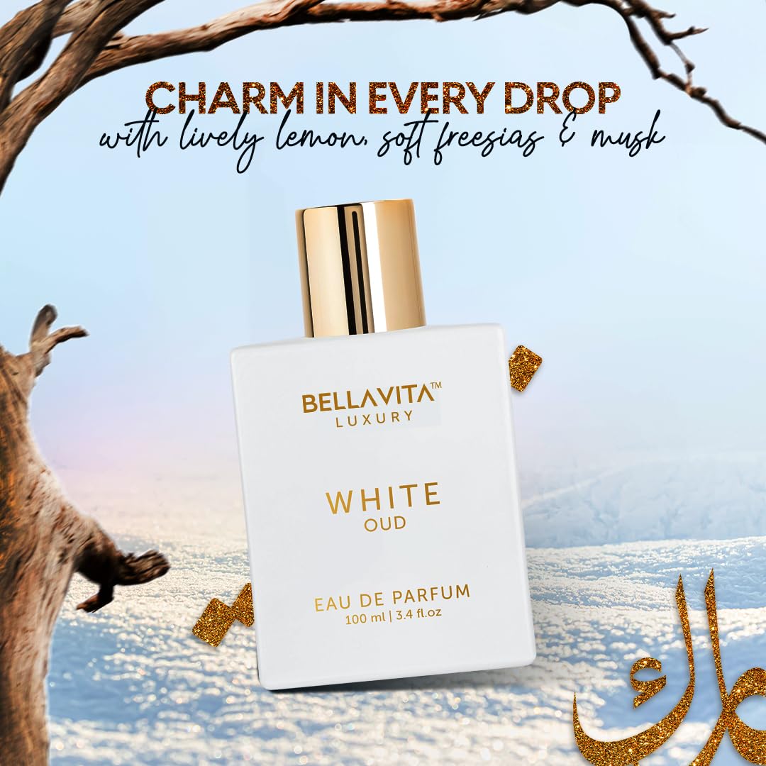 White Eau de Parfum bottle with gold cap, 100 ml (3.4 fl. oz.)