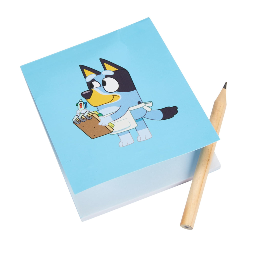 Wooden play card with Bluey character and a small wooden stand