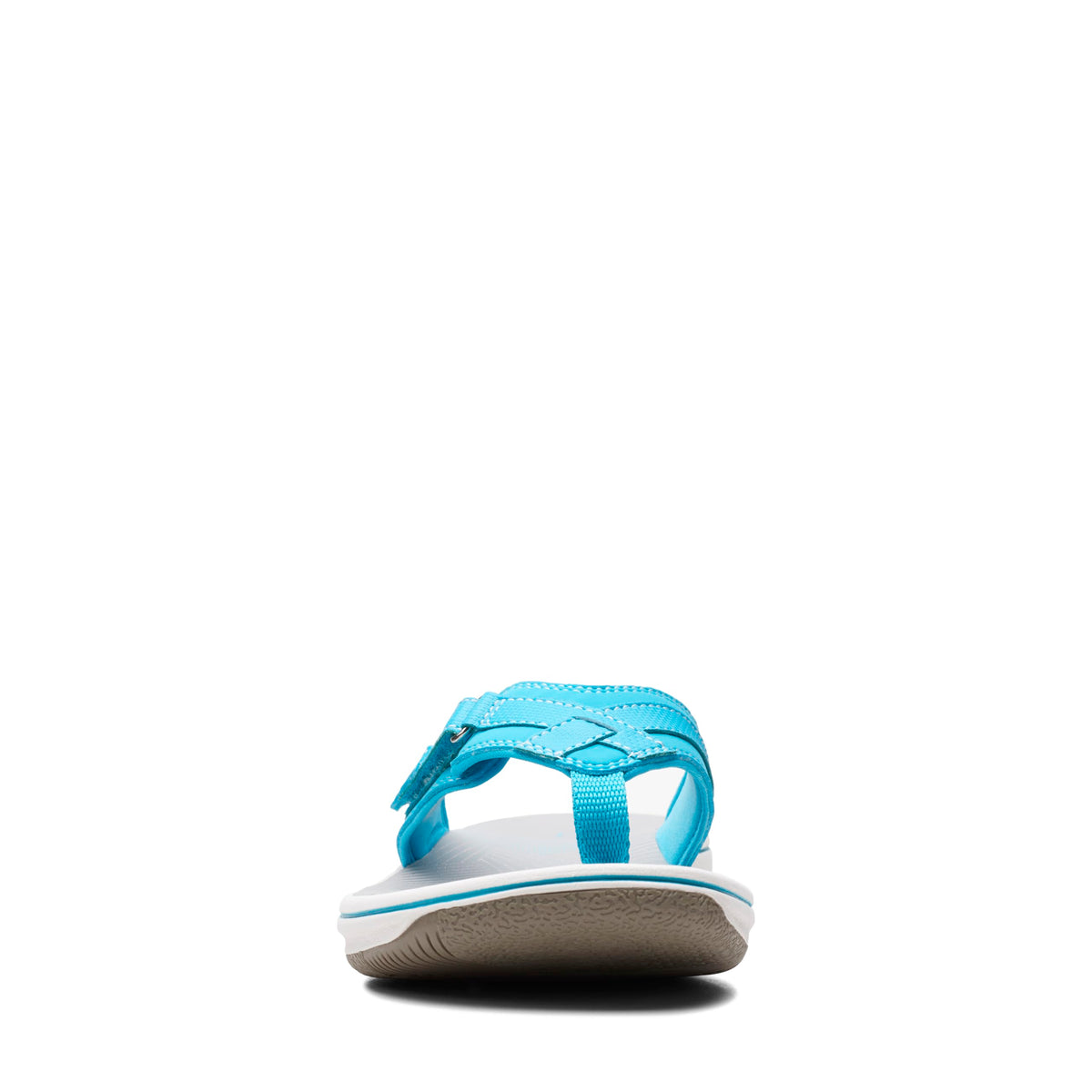 Clarks women’s blue flip-flop sandal, back view with toe thong strap