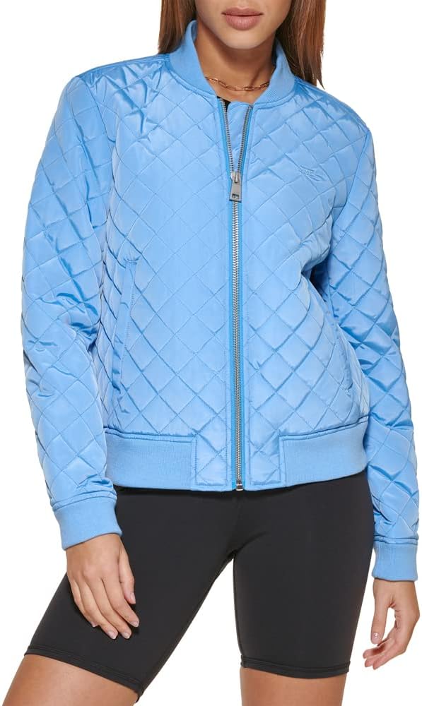 Levi's diamond-quilted bomber jacket, bright blue, zip front and ribbed hem
