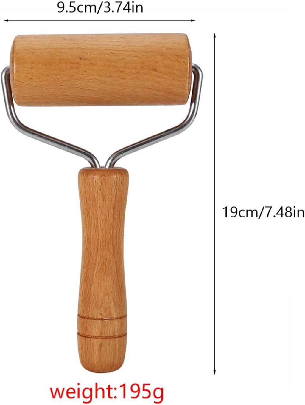 Wooden small rolling pin dough roller with U-shaped metal frame and wooden grip