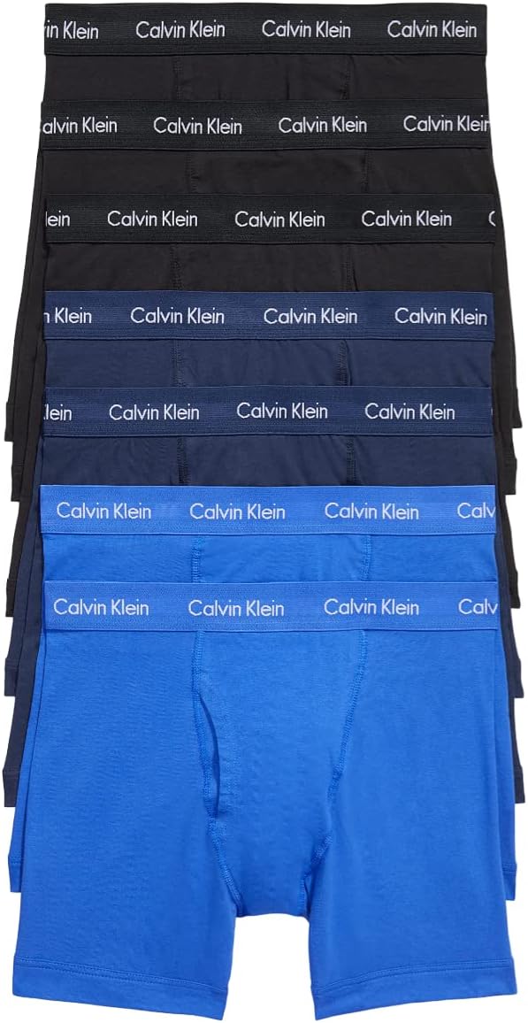 Men's cotton stretch boxer briefs 7-pack in dark tones with a blue pair