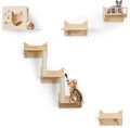 Wall-mounted cat shelf set with wooden platforms and sisal-wrapped scratching posts