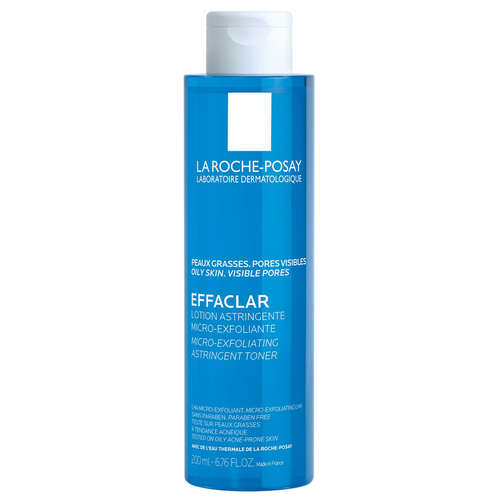 Effaclar face toner bottle, blue with white flip-top cap