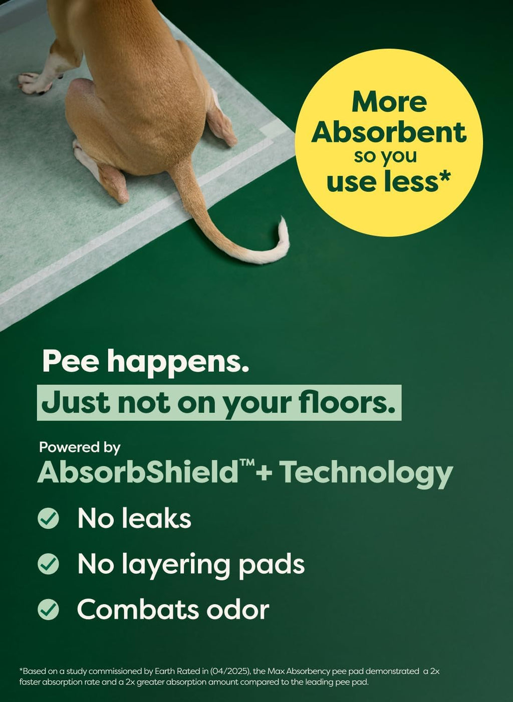 Large pee pad with stay-put tabs on floor, dog stepping near the pad