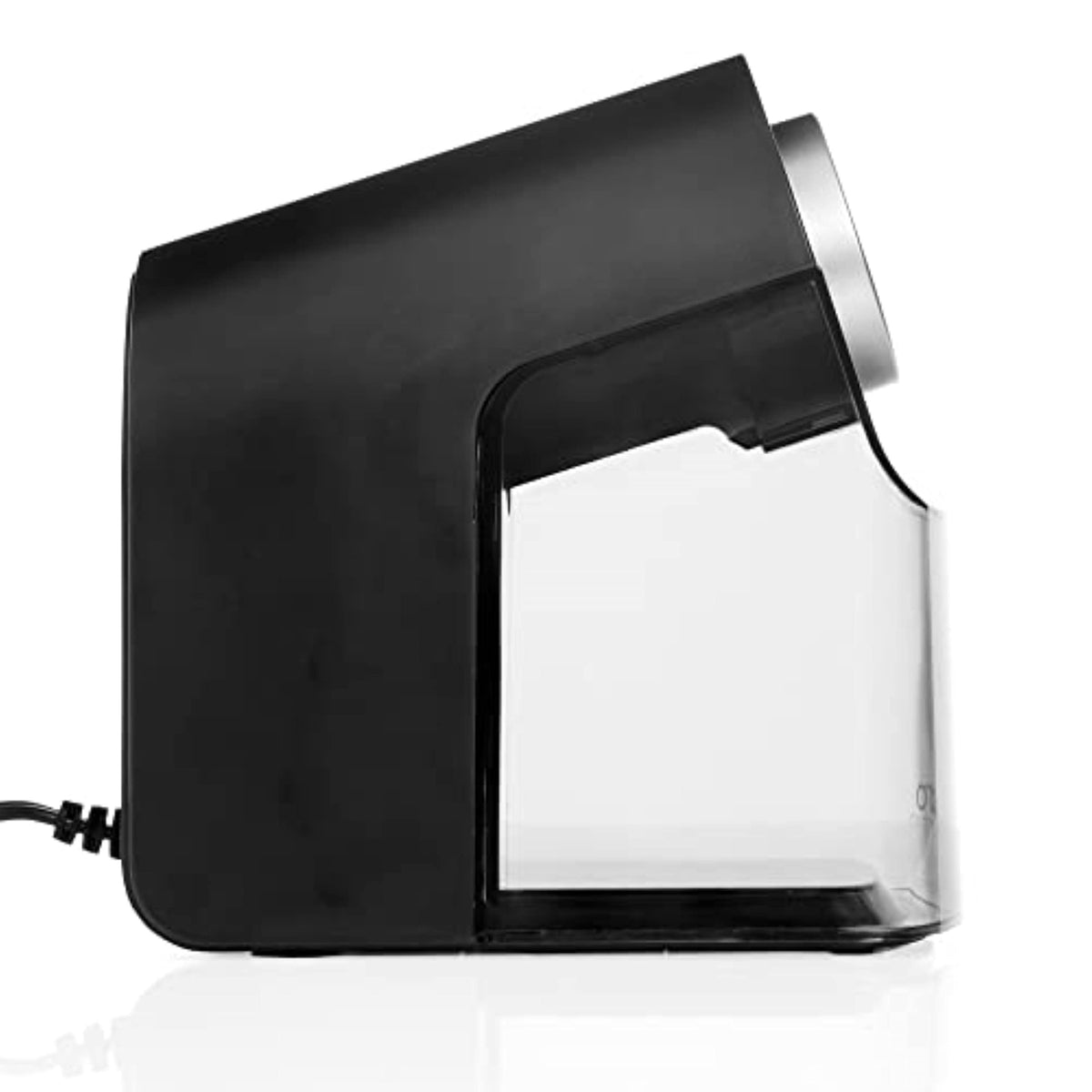 Side view of black and clear X-ACTO Teacher Pro electric pencil sharpener with power cord.