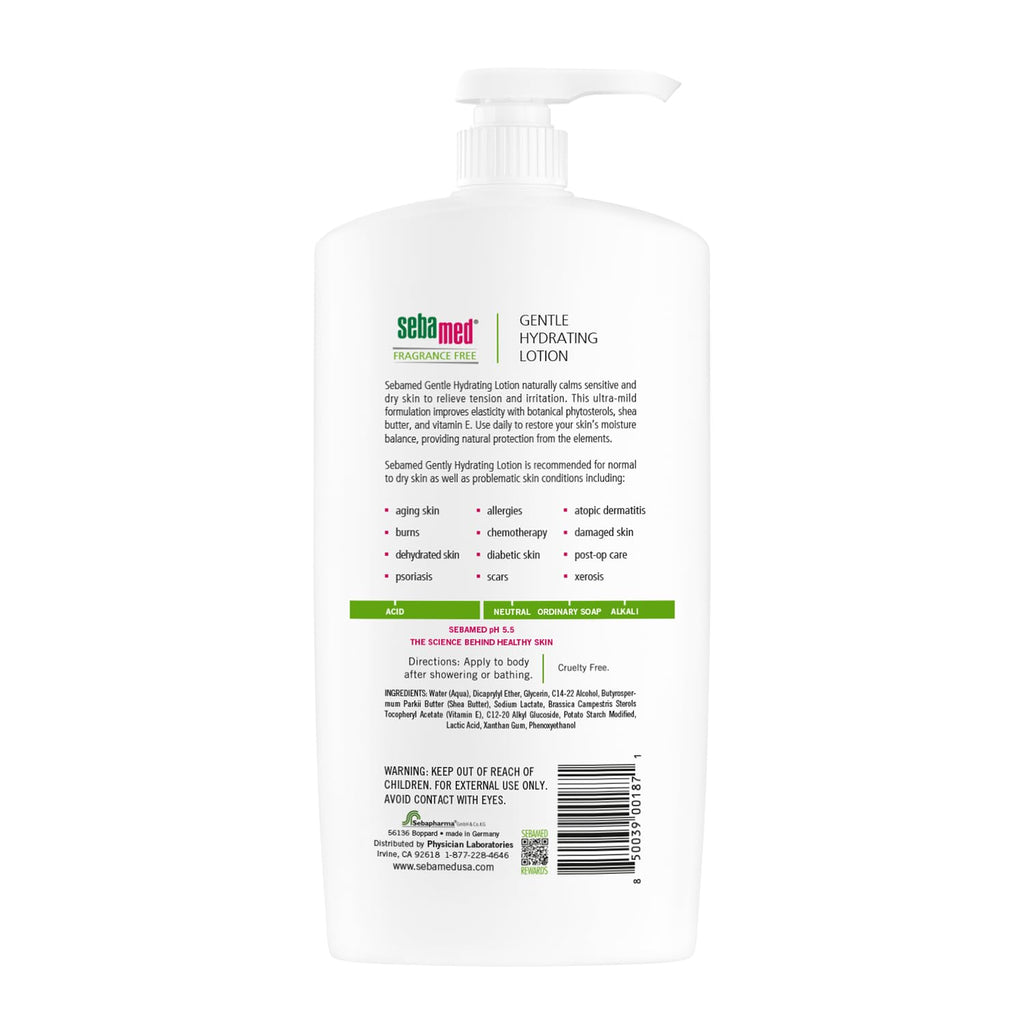 Sebamed SPF 50+ sun lotion bottle back label view