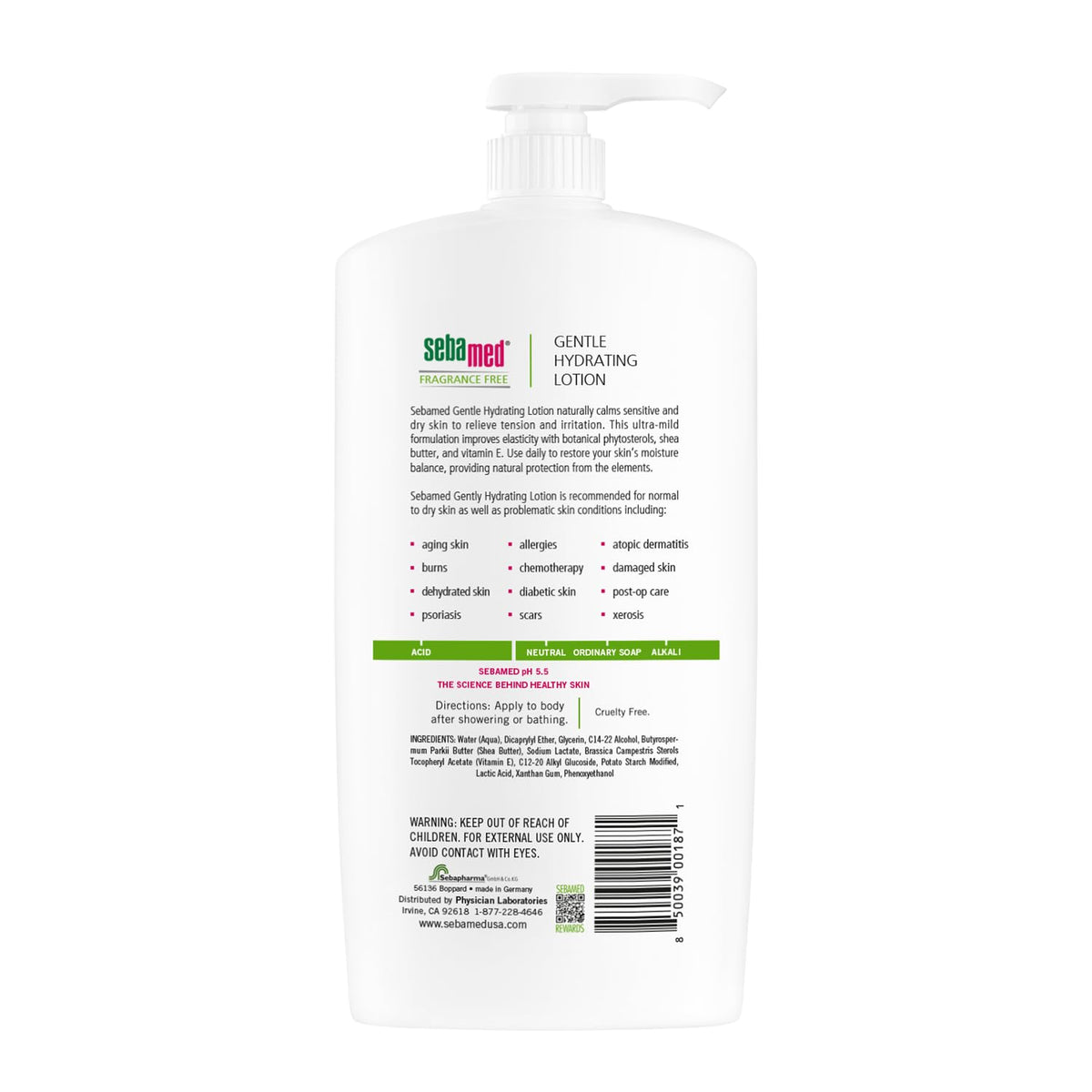 Sebamed SPF 50+ sun lotion bottle back label view