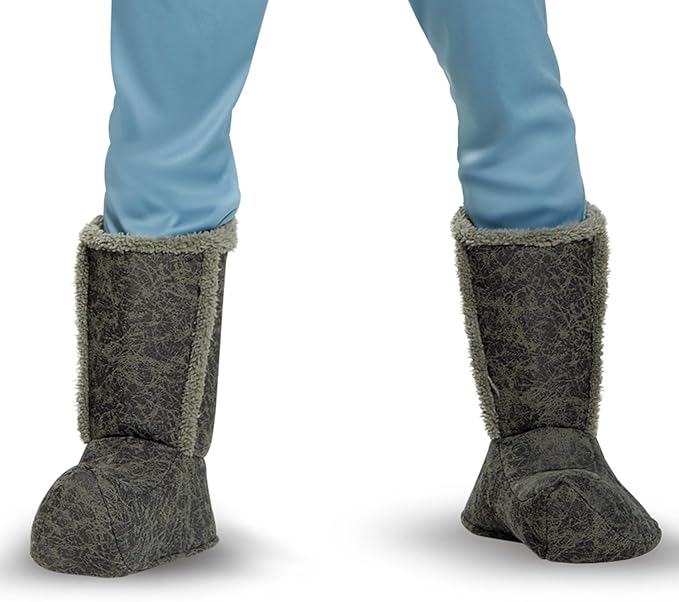 Gray felt boot covers over light blue pants