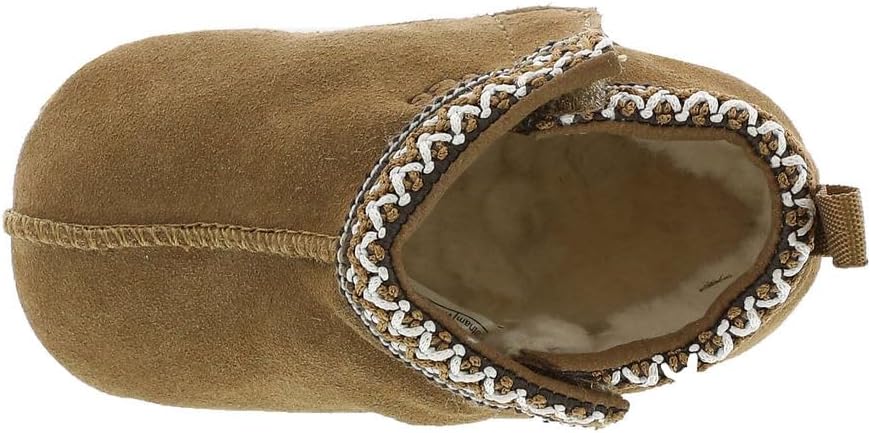 Chestnut baby Tasman beanie slipper with braided knit cuff and visible soft inner lining
