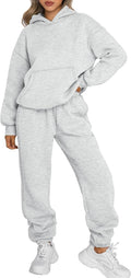 Light gray pullover hoodie with kangaroo pocket and matching jogger sweatpants set
