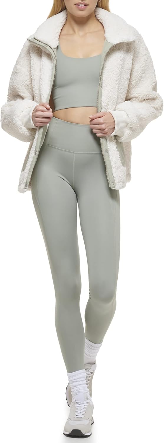Cream sherpa teddy jacket with open collar and snap-up front