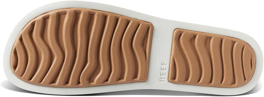 Rubber outsole of platform slide sandals with wavy tread pattern