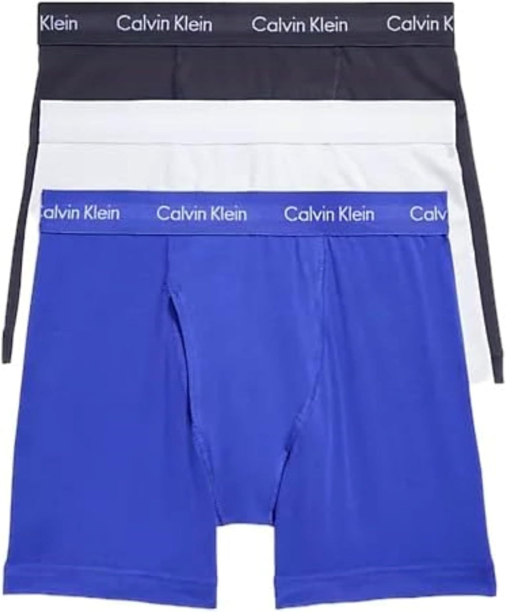 Men's cotton stretch boxer briefs, royal blue with white band and dark waistband logo