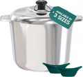 10-quart stainless stock pot with domed lid and side handles, black knob