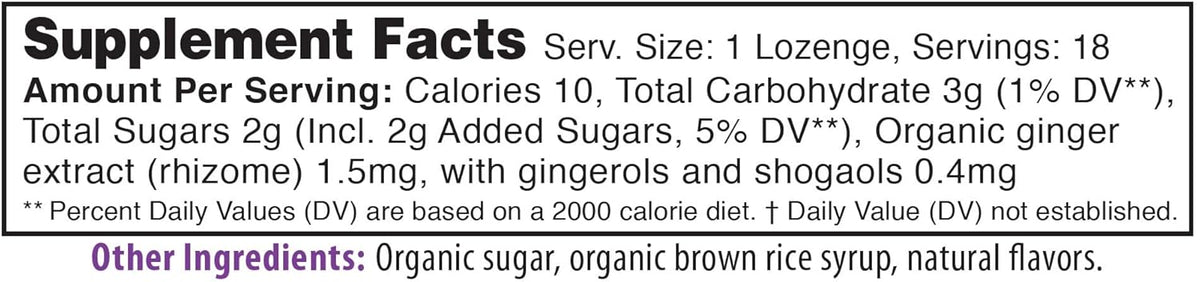 Supplement Facts label: 1 lozenge, 18 servings; calories 10; total carbs 3g