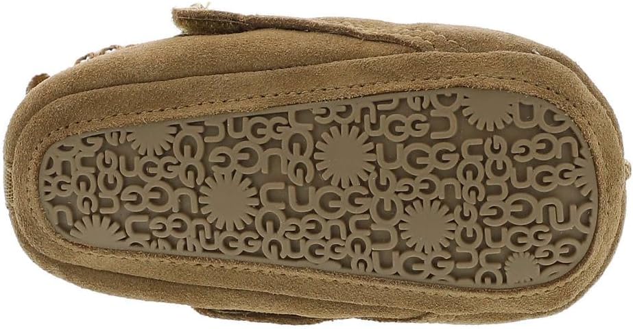Chestnut baby Tasman beanie slipper outsole with textured tread and embossed UGG pattern