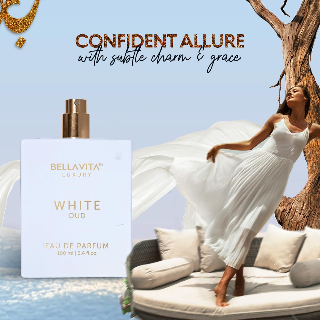 White Eau de Parfum bottle with gold cap, 100 ml (3.4 fl. oz.)