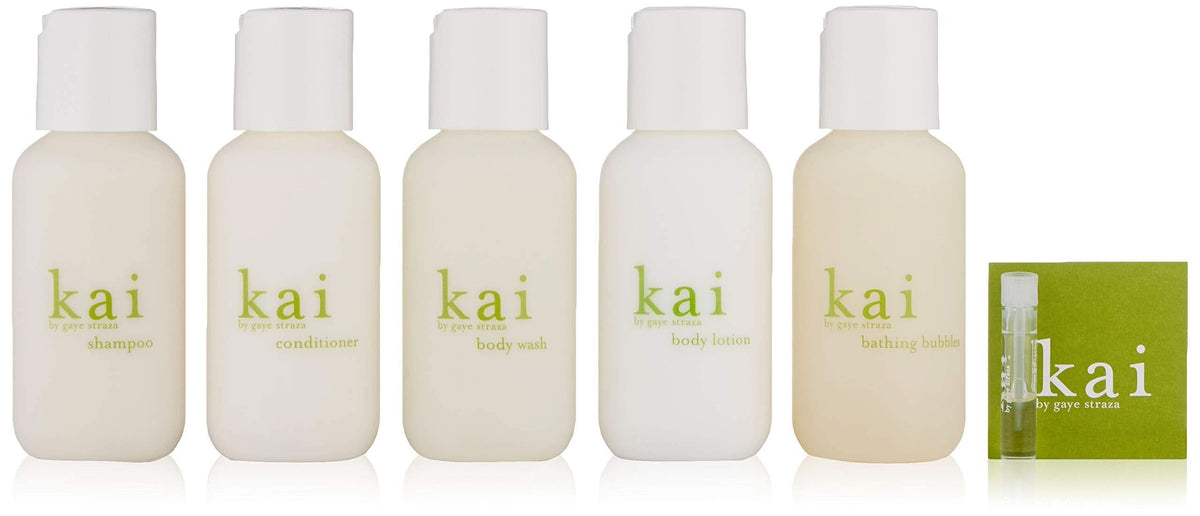 Toiletry bottle set of five beige liquids with white pump caps, labeled