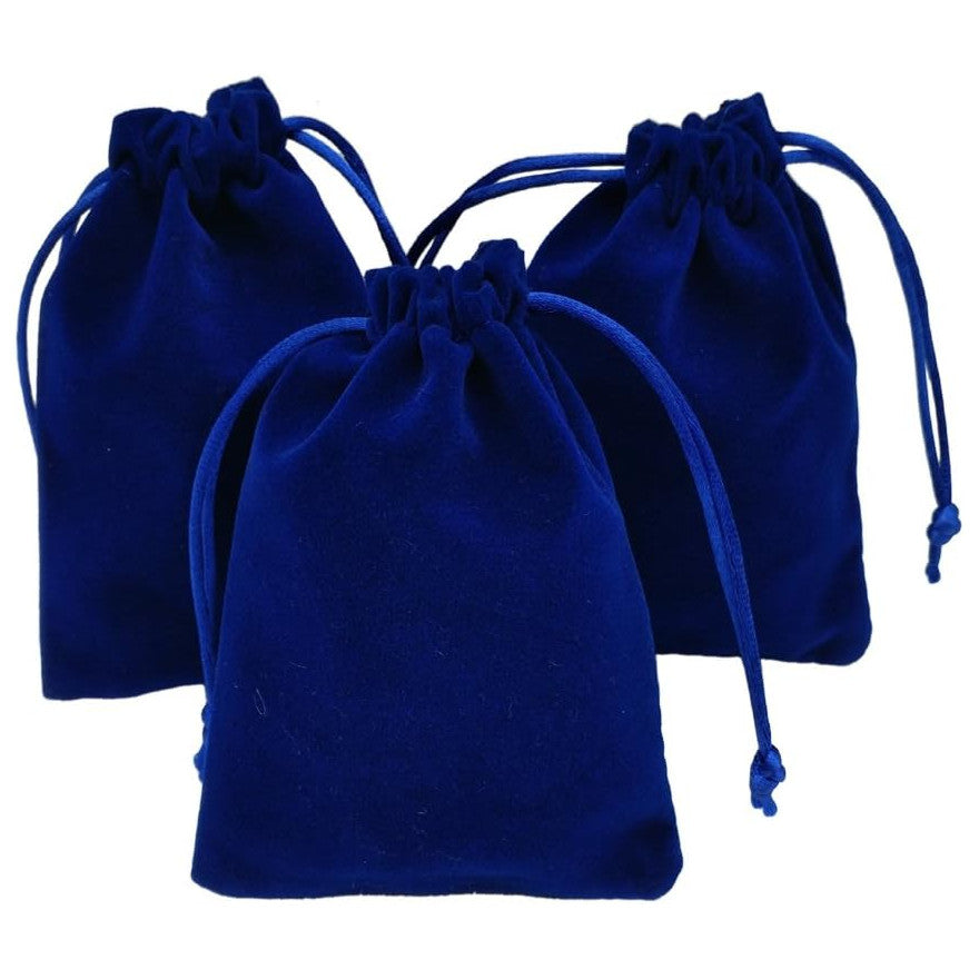 Blue velvet drawstring jewelry pouches