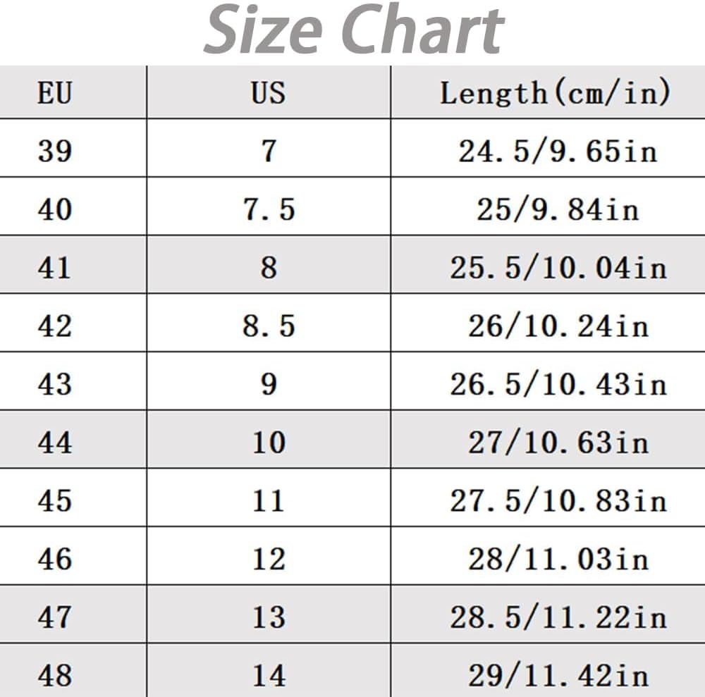 Size chart table: EU to US sizes and length in cm/in for driving boots